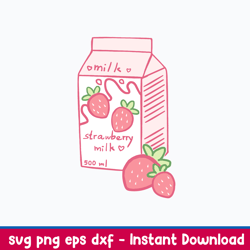 Strawberry Milk Box Svg, Strawberry Svg, Png Dxf Eps File
