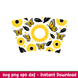 Sunflower And Butterfly Full Wrap, Sunflower And Butterfly Full Wrap Svg, Starbucks Svg, Coffee Ring Svg, Cold Cup Svg,p