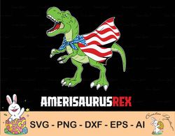 Patriotic Dinosaur Svg, America Saurus Rex Svg, 4th Of July Svg Dxf Eps Png, Usa T-Rex Cut Files, Dino American Flag Svg