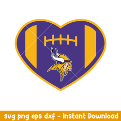 Minnesota Vikings Baseball Heart Svg, Minnesota Vikings Svg, NFL Svg, Png Dxf Eps Digital File
