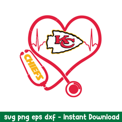 Stethoscope Heart Kansas City Chiefs Svg, Kansas City Chiefs Svg, NFL Svg, Png Dxf Eps Digital File