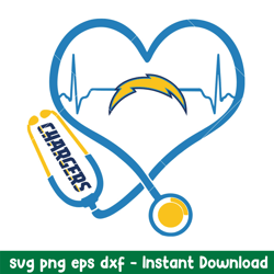 Stethoscope Heart Los Angeles Chargers Svg, Los Angeles Chargers Svg, NFL Svg, Png Dxf Eps Digital File