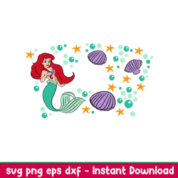 Cute Mermaid Full Wrap, Cute Little Mermaid Full Wrap Svg, Starbucks Svg, Coffee Ring Svg, Cold Cup Svg,png, dxf, eps fi