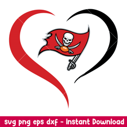Tampa Bay Buccaneers Love Heart Svg, Tampa Bay Buccaneers Svg, NFL Svg, Png Dxf Eps Digital File