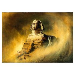 mysterious sphinx in the desert. antique style art print. gift for mystic. 888.