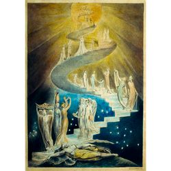 Jacob's Ladder. William Blake artwork. Symbolic painting decor. Mystic gift. 418.