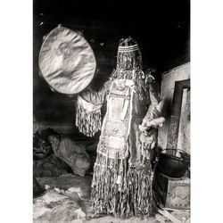 shamanic ritual in siberia. kamlanie siberian shaman. ethnic retro home decor. tribal style decoration. ethnic gift. 759