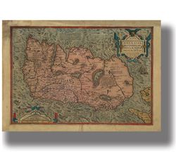 Medieval map of Ireland. Historical art print. Celtic home decor. Old map gift. Science poster. Irish home decor.