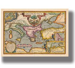 Voyage of the Argonauts Map Print. Old map print of Mediterranean region. 1809.