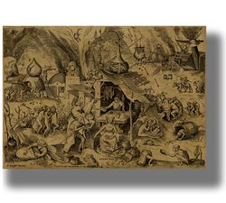 Avaritia. Greed. The Seven deadly sins. Pieter Bruegel the Elder. Metaphysical poster. Unusual surreal artwork. 453.