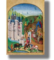 Siege of the castle. Medieval Art Print. Military art in the Middle Ages. A gift for a medievalist. Historical print 657