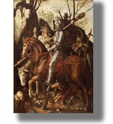Knight, Death, Devil. Cornelis Van Dalem. Dark art print. Beautiful color painting. Vintage style decor. 309.