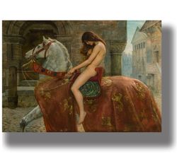 john maler collier. lady godiva. pre-raphaelites drawings art. medieval style gift. a nude woman on a horse. 488.
