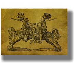 medieval jousting tournament. cavalry poster. handmade paper print. military art print. medieval art print. 873.