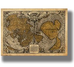 Ancient map of the North and South Poles. Vintage style wall reproduction. Geographical art print. 428.