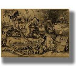 Ira. Wrath. The Seven deadly sins. Pieter Bruegel the Elder. Religious poster. Unique style and decor for home. 454.