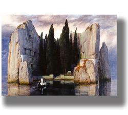 isle of the dead. arnold bocklin. mysterious artwork. death art print. famous art poster. 378.