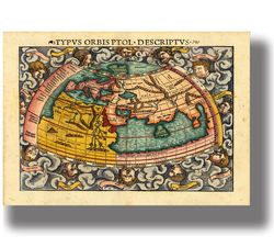 The Map of the World Described by Ptolemy. Historical Cartography decoration. Antique art print. 584.