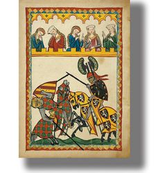 codex manesse. medieval illustrated manuscript art poster. vintage picture wall hanging. medieval art print. 561.