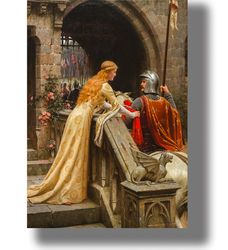 GodSpeed! Medieval Knight Print. Pre-Raphaelite painting reproduction. Middle Age Home decoration. Medieval design.692.