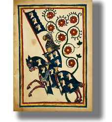 Medieval Knight from a manuscript Codex Manesse. Vintage style reproduction. Knight's poster. An unusual gift. 547.