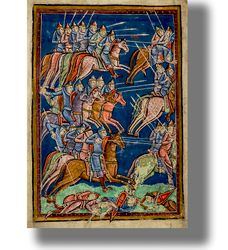 Battle of Knights on Horses. Medieval art print. Historical illustration. Warriors wall hanging. War home decor. 693.