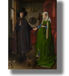 Jan van Eyck. Giovanni Arnolfini and Wife Wedding. Historical poster. A masterpiece of medieval art. 839.
