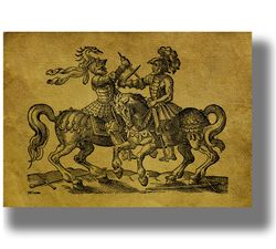 Battle Medieval Knights. Medieval style reproduction. Historical wall hanging. Knights artwork. 872.