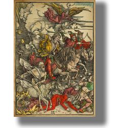 Four Horsemen of the Apocalypse. Plague, War, Famine and Death poster. Famous art wall decor. 95.