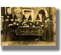 witches tea party. vintage witchcraft gift. photo with victorian witches. wiccan poster. wicca wall decoration. 844