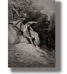 Lucifer by Gustave Dore. Demonic wall design, A beautiful reproduction with a sad Devil. Reproduction rebel angel. 116.