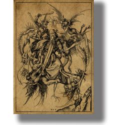 the temptation of saint anthony. reproduction of medieval german art. martin schongauer drawings print. 130