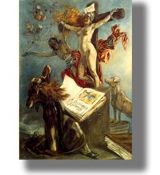 the temptation of st.anthony. painting by felicien rops. dark art print. symbolic art. demonic artwork. 384