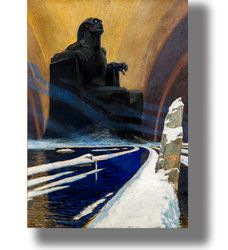 the black idol sits on the throne. the art of surrealism. a mystical poster with dark god. fine art print. 656.