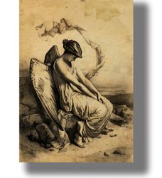 Fallen angel. Dark Art Print. Vintage poster with Lucifer. Satanic artwork. Demonic wall decoration. Mystical style. 616