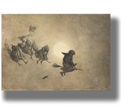 William Holbrook Beard. The Witche's Ride. Flying witch poster. Witches sabbath art. Gift for a sorcerer. 470.