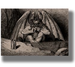 Lucifer in Inferno by Divine Comedy. Paradise Lost print. Poster by Gustave Dore. Picture with Satan. Devil gift. 580.