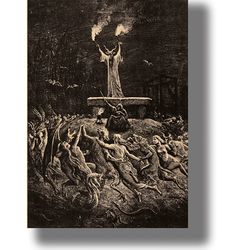 Goat presides over a witches' sabbath. Witchcraft home decor. Dark Art Print. Witches sabbath poster. 588.
