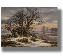 winter landscape near vordingborg. snow-covered landscape. johan christian dahl painting. 927.