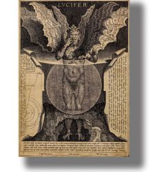 Lucifer poster. Devilish art print. Gothic gift. Satan reproduction in vintage style. Hell picture. Occult decor. 174.