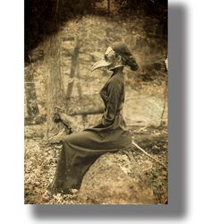 vintage halloween portrait photo - the girl is a plague doctor. photo art print. victorian poster. 875.
