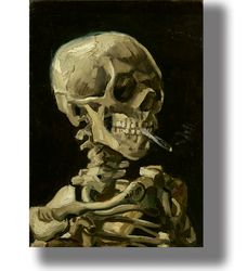Vincent van Gogh - Head of a skeleton with a burning cigarette. Smoking skeleton print. Skull wall hanging. 716.