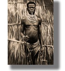 east african witch doctor. tribal style wall decor. ethnic art print. historical reproduction from africa. 655.
