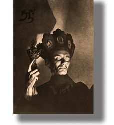 a tantric priest. tibetan style wall hanging. photo by william mortensen. esoteric photo art. pagan print. 330.