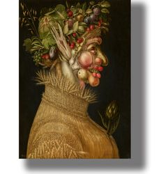 summer. psychedelic painting by giuseppe arcimboldo. gothic print. symbolic art print. mannerism painting print. 640.