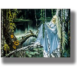 Mermaid Sitting On A Tree By The Lake. Mythical Art Print. Malicious Spirit Illustration. Slavic Folk Home Decor. 559.
