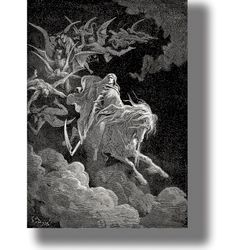 the vision of death by gustave dore. grim reaper home decor. famous artwork. gothic illustration for home decor. 196.