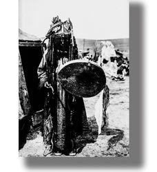 altai shaman with a tambourine. shamanic style gift. a poster with the medicine man's ritual. mongolian home decor. 613.