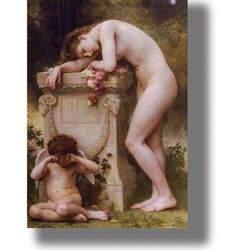 Elegy by William Adolphe Bouguereau. Classical French art. A naked woman poster. Fine Art Print. A unique gift. 492.