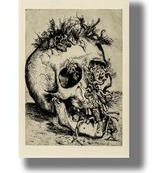 Otto Dix. Skull. German expressionist painting. Macabre dead head. Human skull wall hanging. Avant-garde art. 139.